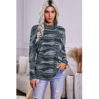 Gray High Neck Camo Print Top