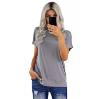 Gray Round Neck Short Sleeve Solid Color Tee