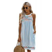 Blue Striped Printed Tank Dress