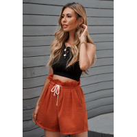 Orange Frilled Drawstring Waist High Rise Shorts