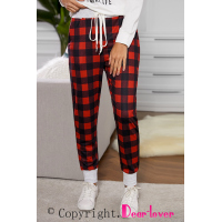 Red Plaid Drawstring Joggers