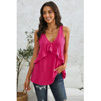 Rose Ruffle Detail Loose Flowy Tank Top