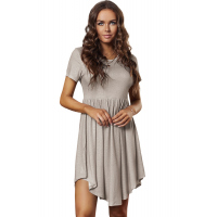 Khaki Leopard Print Short Sleeve Pleated Mini Dress