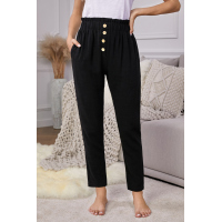 Black Linen Blend Pocketed Pants