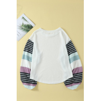 White Striped Colorblock Long Sleeve Knit Top