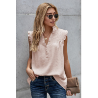 Apricot Frilled Tank Top with Buttons