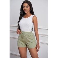 Army Green Drawstring Elastic Waist Casual Shorts with Pockets