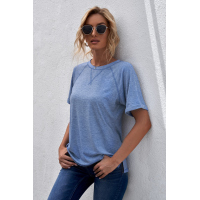 Blue Heathered Round Neck T-shirt