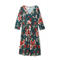 Green Floral 3/4 Sleeve Wrap Dress