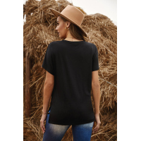 Sequin Pocket Black Short Sleeve T-shirt