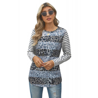 Leopard Striped Print Long Sleeves Top