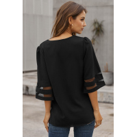 Black Flare Sleeve V Neck Loose Blouse