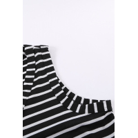 Black Stripe Print V Neck Buttoned Tie Knot Tank