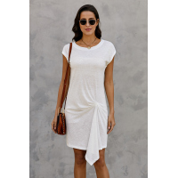 White Low Key Linen Twist T-Shirt Dress