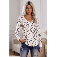 Spotted Print Apricot Long Sleeve Knit Top