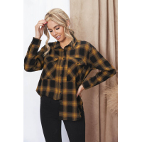 Black Orange Plaid Cotton-blend Button Shirt