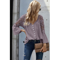 Purple Crochet Lace Button Top