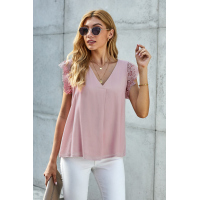 Pink Sleeveless Crochet Lace Blouse