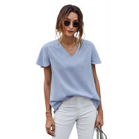 Sky Blue V Neck Short Sleeve Tee