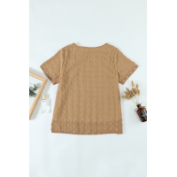 Brown Swiss Dot Texture Short Sleeve Top