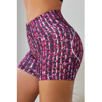 Red Printed High Waist Lift Up Yoga Shorts