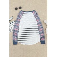 Plaid Raglan Sleeve Striped Top