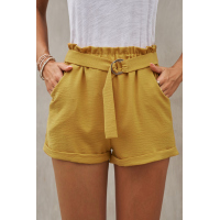 Yellow Casual Paper Waist Shorts