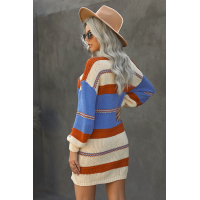 Multicolor Color Block Cable Knit Sweater Dress