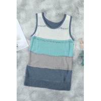 Sky Blue Color Block Knitted Tank Top