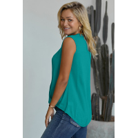 Green V-Neck Front Irregular Twist Hem Tank Top