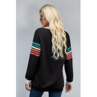 Rainbow Print Black Long Sleeve Top