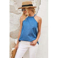 Sky Blue Halter Neck Denim Tank Top