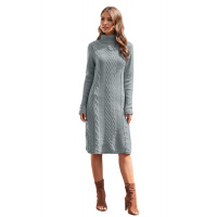 Gray Hand Knitted High Neck Sweater Dress