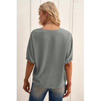 Gray V Neck Colorblock Dolman Top