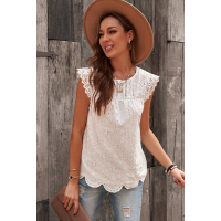 White Sleeveless Eyelet Tank Top