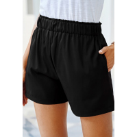 Black Cotton Blend Pocketed High Rise Shorts 