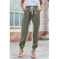 Green Casual Striped Drawstring Pants