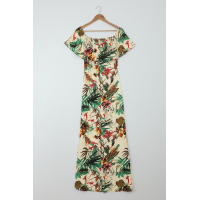 Vibrant Botanic Print Off-the-shoulder Maxi Dress