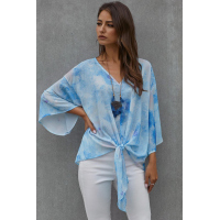 Sky Blue Tie Dye V Neck Top