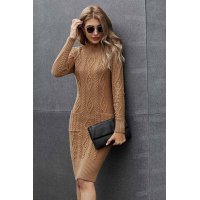 Brown High Neck Textured Bodycon Sweater Dress