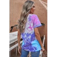 Pink Bee Happy Graphic Tie-dye Cotton Blend Tee