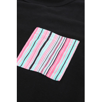 Black Colorful Serape Striped Splicing T-shirt