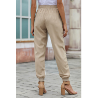 Khaki Casual Striped Drawstring Pants