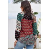 Multicolor Floral Print Peasant Blouse