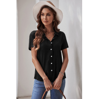 Black Textured Short Sleeve Top