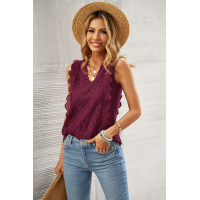 Wine Red Lace V Neck Tank Top