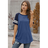 Blue Color Block Contrast Short Sleeve T-shirt