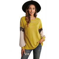 Yellow Cheetah Detail Balloon Sleeve Top