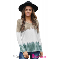 Color Block Tie Dye Pocketed Knit Long Sleeve Top