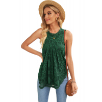 Green Lace Hollow Out Sleeveless T-Shirt